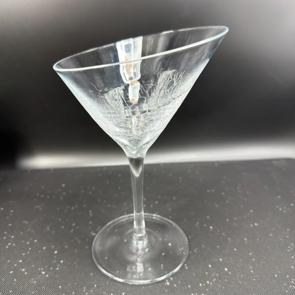 Pier 1 Clear Slanted Rim Crackle Glass Martini Cocktail Stemware Clear Art Glass